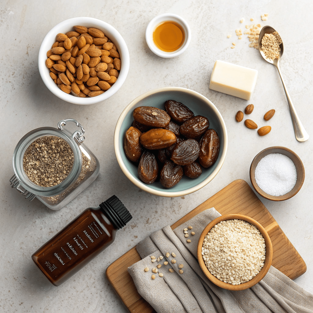 all ingredients for date almond energy bars