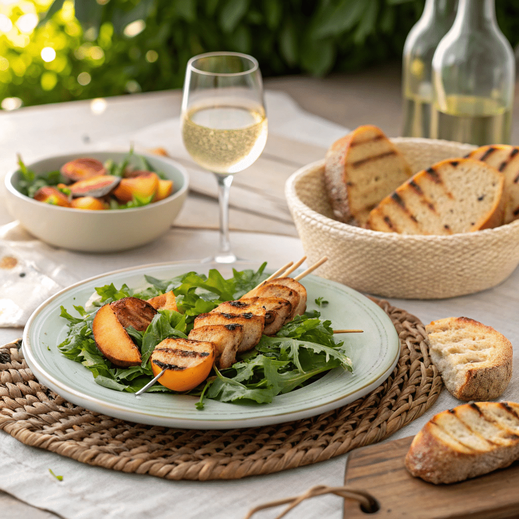 grilled peach and arugula salad